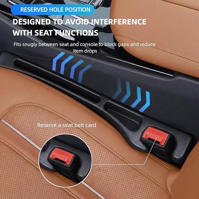 2 Pack Car Seat Gap Organizer, Seat Gap Filler Plug for Cars, SUVs & Trucks – Prevents Lost Items, Great for Rideshare, Daily Commute & Long Trips, Universal Fit PU Leather, Black - Image 4