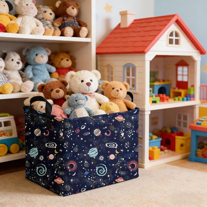 Rectangular Star baskets,Storage Basket,Waterproof foldable laundry basket for Kids,Cute Toys Storage Bin Organizer,Book bins,Starry Sky Galaxy Room Decor(Stars) - Image 3