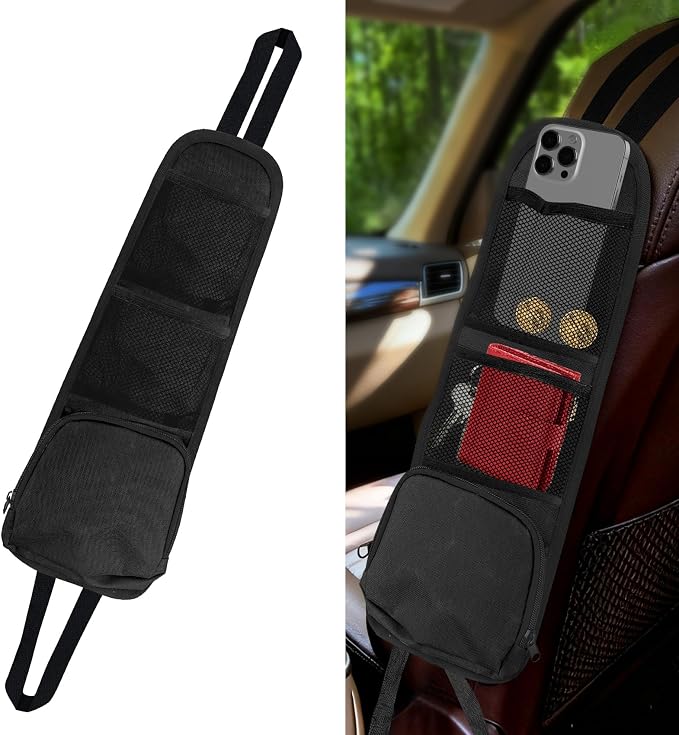 Car Seat Side Organizer, Car Organizers and Storage, Auto Front Seat Storage Hanging Bag, Auto Accessories Multifunctional Vehicle Mesh Pocket Holder for SUV Truck Sedan (Black, 1PCS) by Unknown