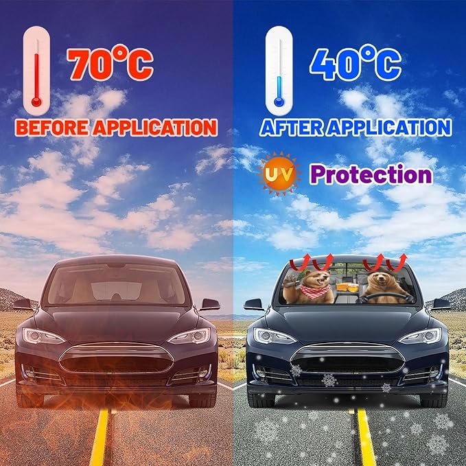 Funny Bear Driving Car Windshield Sun Shade Umbrella Fun Bear Sunshades for Car Windshield Upgraded Sun Visor Protector for Sedan SUV Most Vehicles Printed Front Window Shades - Image 3