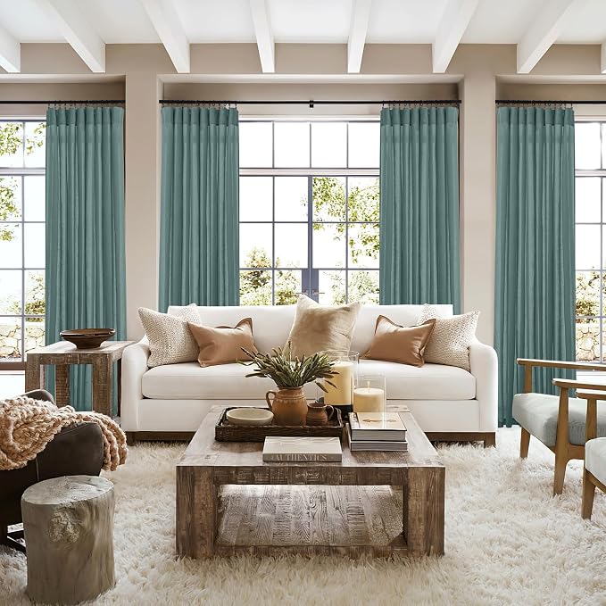 RYB HOME Linen Sheer Curtains 2 Panels for Living Room, Semi Transparent Privacy Drapes with Rod Pocket Farmhouse Style Window Treatments for Bedroom, Teal Blue, 52" W x 84" L - Image 7