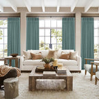 RYB HOME Linen Sheer Curtains 2 Panels for Living Room, Semi Transparent Privacy Drapes with Rod Pocket Farmhouse Style Window Treatments for Bedroom, Teal Blue, 52" W x 84" L - Image 7
