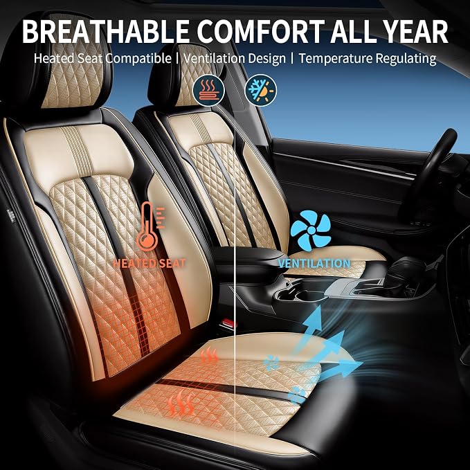 Fit Renegade Seat Covers Custom Fit for Jeep Renegade 2015-2023, Full Set | Premium Leather Full Coverage Protector, Waterproof, Breathable, Scratch Resistant, Easy Wipe, Airbag Compatible, Black+Beige - Image 5