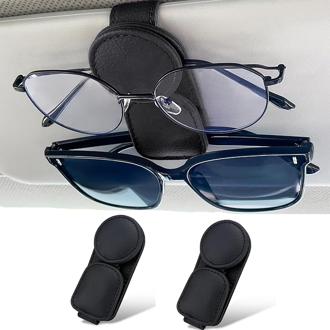 KIWEN 2 Pack Sunglasses Holder for Car Visor, Magnetic Leather Sunglass Eyeglass Hanger Clip for Car Sun Visor Accessories (2, Gray) - Image 7