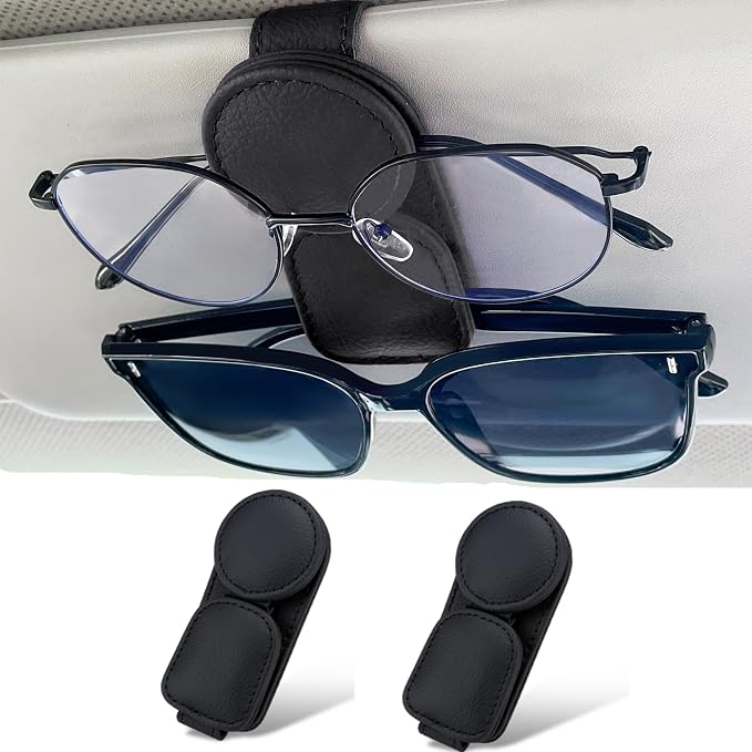KIWEN 2 Pack Sunglasses Holder for Car Visor, Magnetic Leather Sunglass Eyeglass Hanger Clip for Car Sun Visor Accessories (2, Red) - Image 7