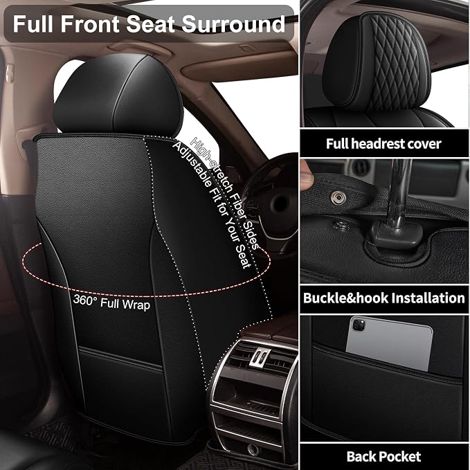 IKABEVEM Car Seat Covers fit for Subaru Outback 2010-2025 2026 Full Set | Waterproof Faux Leather, Airbag Compatible, Easy to Install & Wipe Car Seat Protector,5 Seats Covers Fit for Outback, Black - Image 4
