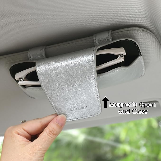 Sunglass Holder for Car Visor, Car Sunglasses Holder Leather, Eyeglasses Holder Glasses Storage Case Visor Accessories - Image 8