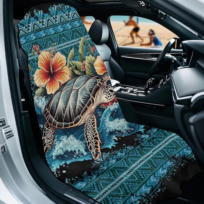 Aztec Sea Turtle Car Seat Towel with Storage Bag Hawaiian Sea Turtle Auto Interior Seat Protector for Front Seat Only Stain Resistant Bench Seat Cover Auto Seat Interior Decor Towel Universal - Image 2