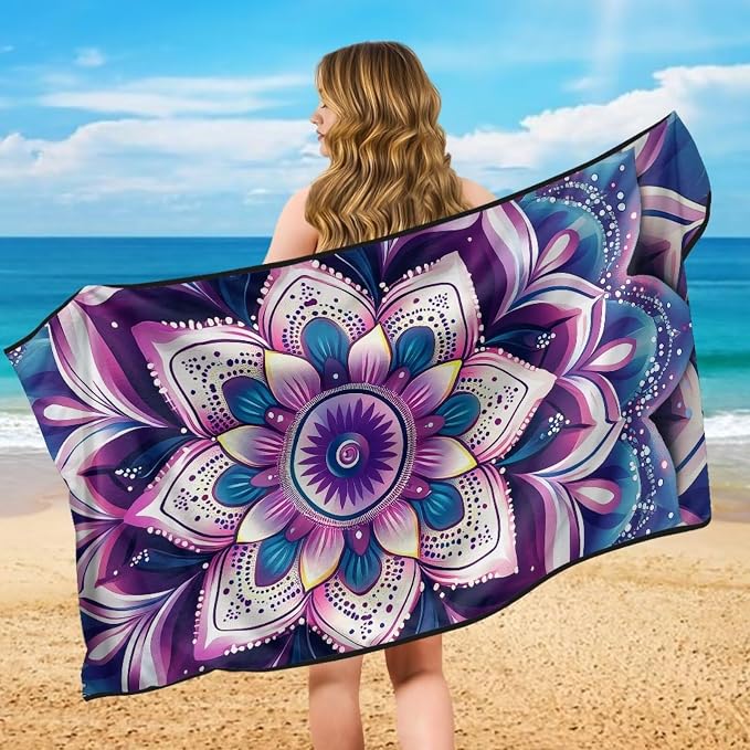 Purple Mandala Lotus Car Seat Cover Towel for Front Seat Only Boho Mandala Flower Car Seat Cover with Storage Bag Non-Slip Car Seat Towel Protector for Yoga Mat Auto Seat Interior Decor - Image 5