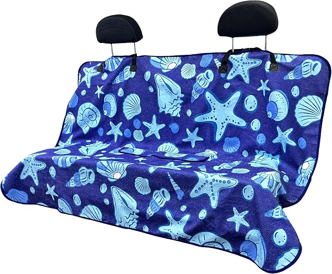 Waterproof Back Seat Cover for Dogs and Kids, Car Seat Protector Under Baby Car Seat, Child and Dog Car Seat Cover Blanket for Rear Bench(Conch Shells Starfish, Rear Bench Seat Towel) by Hirritale