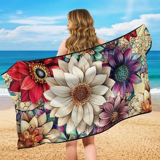 Boho Mandala Flower Car Seat Cover Towel After Gym with Storage Bag Sweat Auto Front Seat Cover Protector Mandala Lotus Car Interior Accessories for Women Men Beach Towel Yoga Towels - Image 5