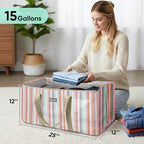BALEINE Extra Large Storage Tote with Zippers & Carrying Handles, Heavy-Duty Oxford Fabric Moving Bags for Laundry, Space Saving, Storage, 2-Pack, Color Stripe - Image 5