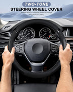 Cxtiy Car Steering Wheel Cover for Men Women Universal Leather Steering Covers for Car SUV (Full-Black) - Image 3