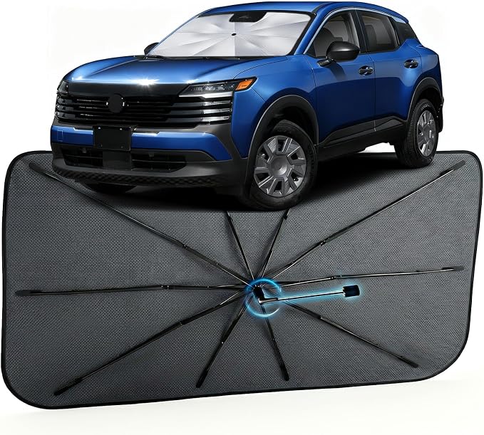 Car Windshield Sun Shade Umbrella for Nissan Kicks 2018-2026, 1:1 Fit | [Reflective Coated Fabric] Car Shades Sun Visor Keep Car Cool and Protects Interior, Sunshade Umbrella for Front Window by MakeLifeBetter