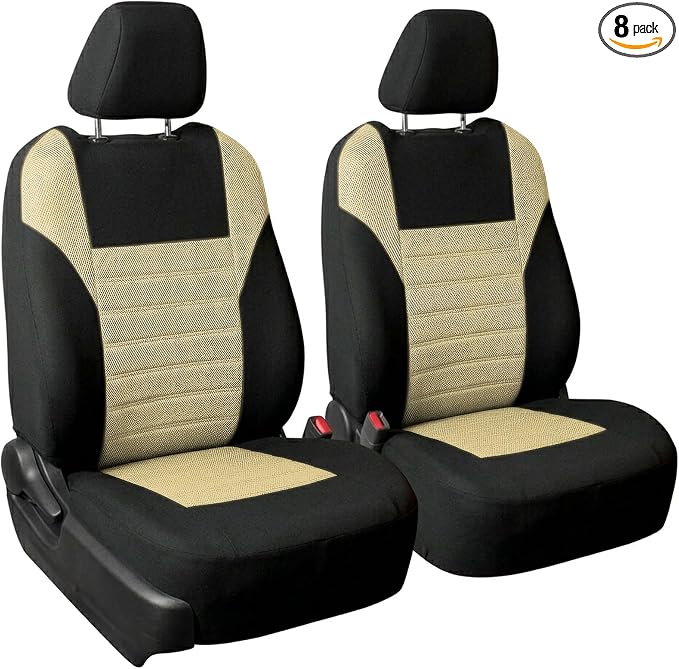 FH Group Automotive Car Seat Covers Front Set Premium 3D Air Mesh Front Seat Covers, Airbag Compatible Universal Fit Interior Accessories for Cars Trucks and SUVs - Beige by FHGroup