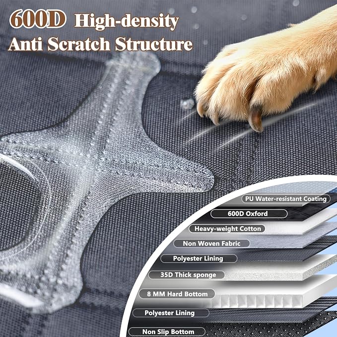 V2 New 600D Hard Bottom Car Seat Cover Extender Hammock for Dogs | Waterproof High-Density Oxford, Anti-sag Hard Base Support 600LBS, Sponge Joint Pad, Mesh Window, Fit K9 Cruiser Sedan/SUV - Image 3