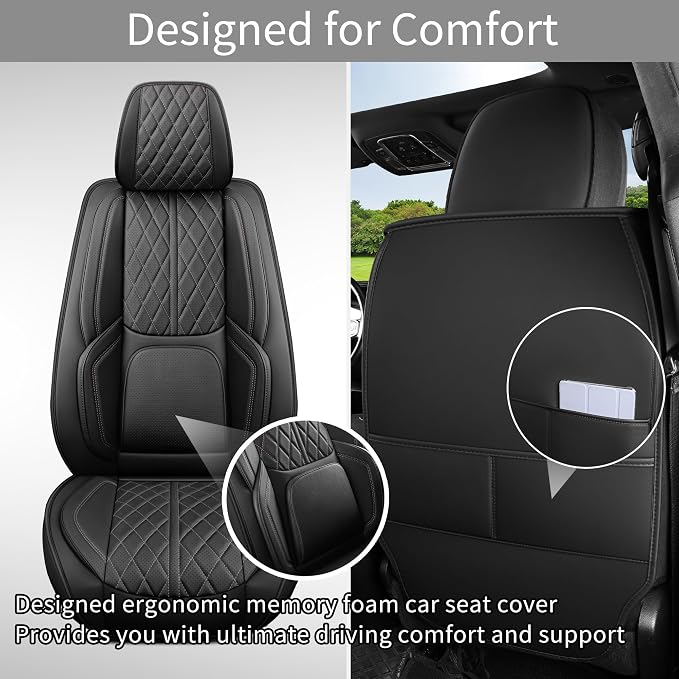 Car Seat Cover Custom Fit for Dodge Ram 1500 2500 3500 2002-2026 Faux Leather Seat Cover Set Compatible with Crew Quad Regular Cab Pickup Truck Cushions (Black, Full Set, Curved Rear) - Image 5