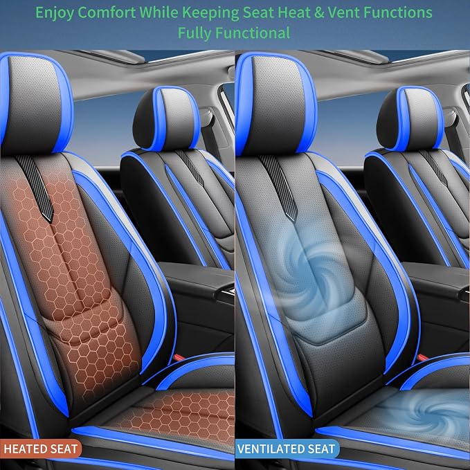 Fit Juke Car Seat Covers for Nissan Juke 2010-2017 2018 2019-Upgraded Premium Waterproof & Breathable Leather,Airbag Compatible,All-Weather Seat Cushion Protector,Full Set,Black-Blue - Image 7