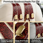 Car Hooks for Headrest: 2Pack Car Seat Back Storage Headrest Hook - Premium Leather Double Metal Hook - Purse Hook For Car Headrest - Car Headrest Hooks for Purses, Handbags, Bags -Red Leopard - Image 2
