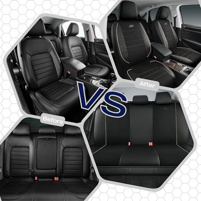 Skechers Air-Cooled Memory Foam Seat Cover, Mesh Thick Car Seat Covers,Piping Leather Car Seat Cover Full Sets,Airbag Compatible,Automotive Comfort Universal Fit Most Cars,Vans,Trucks,SUV,Beige - Image 7