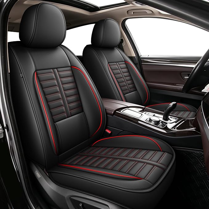 Fit for Honda Insight Seat Covers 2010-2026 Front Set | Faux Leather Waterproof Car Seat Covers, Airbag Compatible with Lumbar Support Anti-Slip Design, 2 Seater Black&Red by RAWAKORW