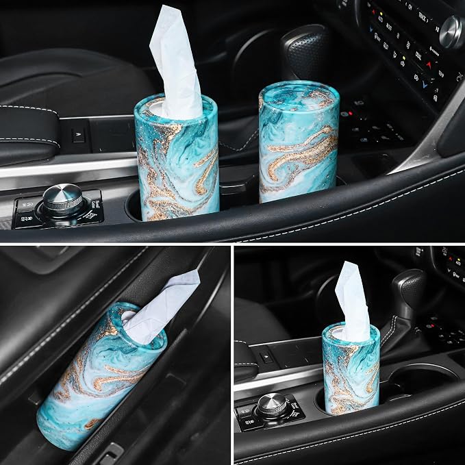 SINGARO Car Tissue Holder, 4 Pack Car Cup Holder Facial Tissues with Travel Tissue Bag, Quick and Convenient Flower Combination Car Tissue Box(4 Canisters/200 Tissues) Green - Image 5