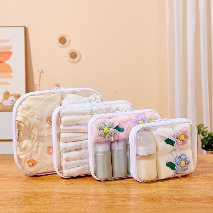Clear Hard Shell Diaper Bag Organizer Pouches Cosmetic Bags | 1.3mm Crushproof Storage Zipper Case for Daycare, Travel Gear Bags for Snacks, Pacifiers, Wipes, Clothes, Makeup & Toiletries - Image 7
