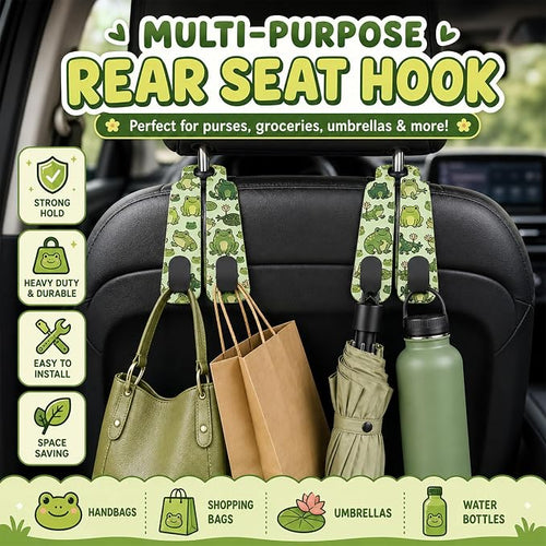 2 Pack Black Cat Car Headrest Hooks for Purse Bag Seat Back Hanger | Black Cat Face Car Accessories Metal Hook, Feline Lover Gifts for Women, PU Leather Double Hook for Backseat Organizer - Image 2