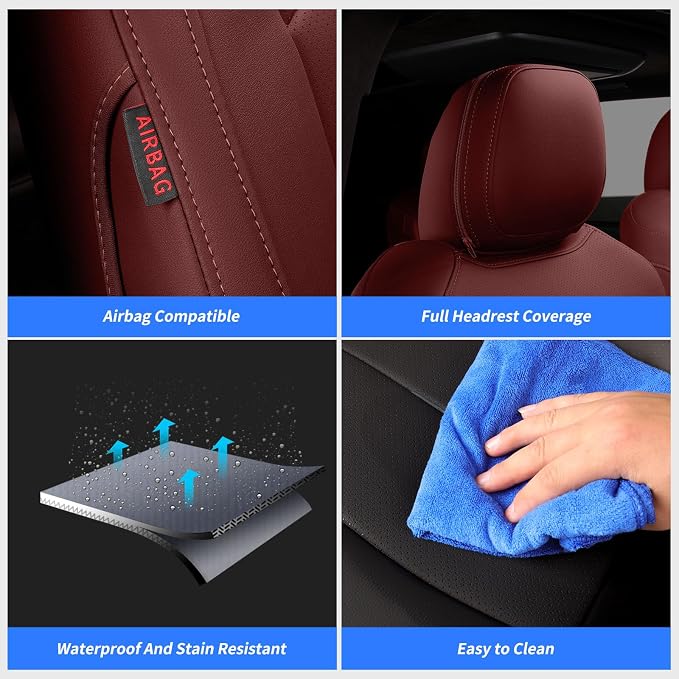 Full Set Car Seat Covers for Honda Odyssey 2011-2017,7-Seater,Faux Leather | for LX Only,2nd Row Captain Seats,Luxury Waterproof Seat Protector,Fit Like A Glove(Wine Red) - Image 6