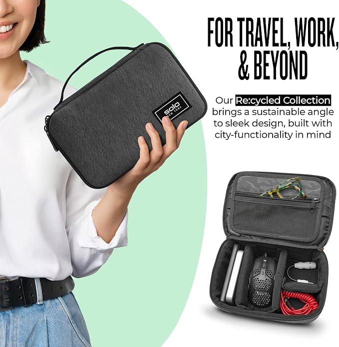 Solo New York RFID Tech Case - Electronics Organizer, Tech Accessories Pouch for Travel, Small Gadget Bag for Cords, RFID Data Protection for ID & Passport, Sturdy Carrying Handle - Bridge, Gray - Image 4
