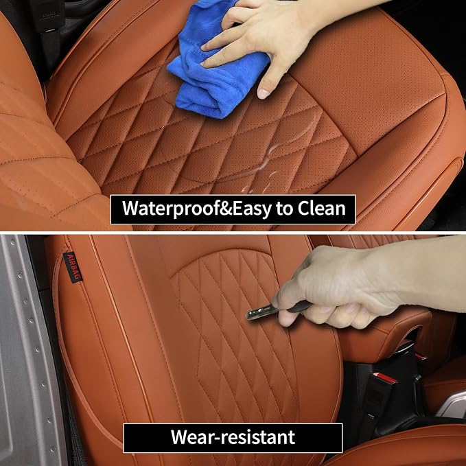 EKR Car Seat Covers for Subaru Forester &Hybrid 2025(NO Base),Full Set | Custom Fit for Subaru Forester &Hybrid 2025 (Not for Base)Glove-Like Fit,Airbag Compatible,Faux Leather(Brown) - Image 4