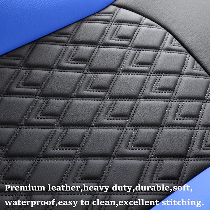 Chevy Silverado Seat Covers,Leather Seat Covers for GMC Sierra,Custom Fit 2007-2026 1500 2500HD 3500HD Crew Double Extended Regular Cab,LT LZT RST(Full Set,Black Blue) - Image 7
