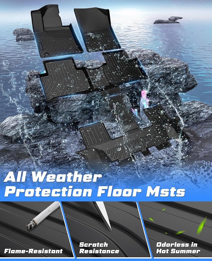 Sunsdrew Floor Mats for 2021-2026 Kia Sorento Accessories (Not for Hybrid) | Front Rear 3 Rows Car Mats, All Weather Protection, TPE Rubber, Raised Edge - Image 3