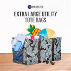 Extra Large Utility Tote Bag - Oversized Collapsible Reusable Wire Frame Rectangular Canvas Basket With Two Exterior Pockets For Beach, Pool, Laundry, Car Trunk, Storage - Paisley Blue - Image 7