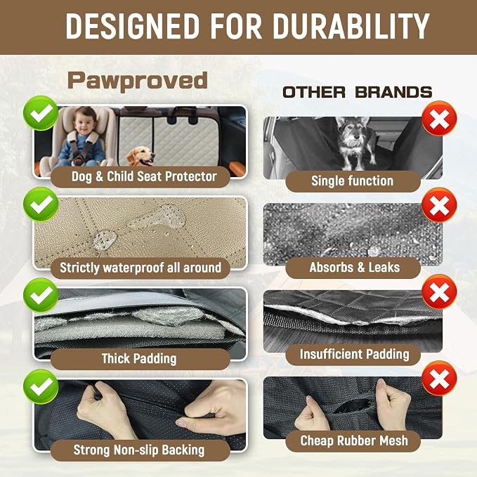 Pet Bench Seat Covers for Mid-Size Sedans and SUVs, Heavy Duty Nonslip Car Seat Protector for Child Car Seat, Waterproof Back Seat Covers for Dogs and Kids, Armrest & Seatbelt Access(Beige) - Image 5