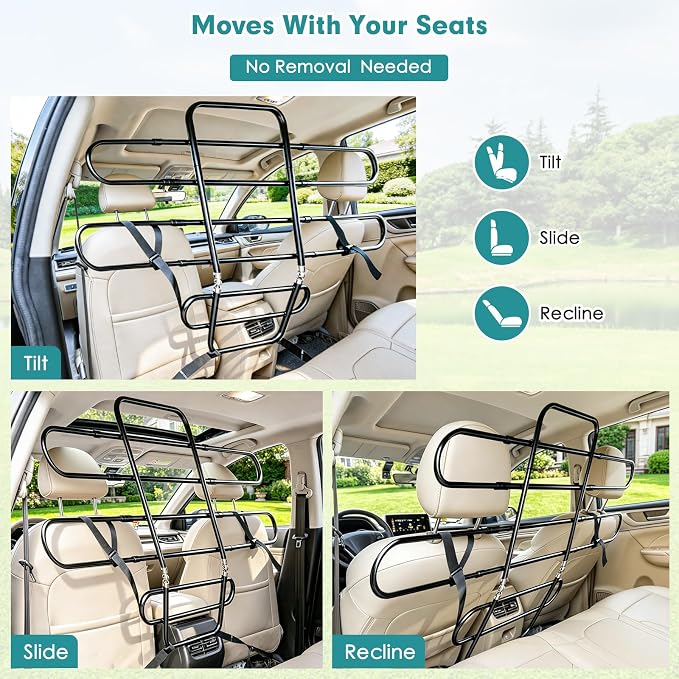 Snagle Paw Dog Car Barrier for SUV, Adjustable 40.5"-58.3" Dog Car Divider for Cargo Area and Backseat, Moves with Seats, Metal Pet Barrier for SUVs, Trucks, Sedans,with Tightening Nylon Straps, Black | Adjustable width - Image 4