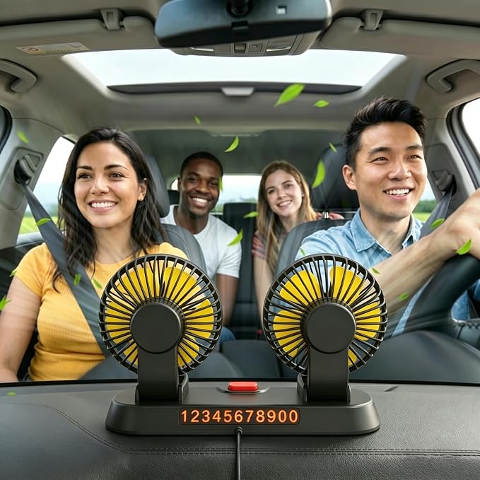 Dual Head 12V Car Fan for SUV Truck RV with No AC,Adjustable Car Cool Fan, Dual Head Design, 2-speed Adjustable, 360° Rotating Portable Car Fan,Powered by Cigarette Lighter - Image 6