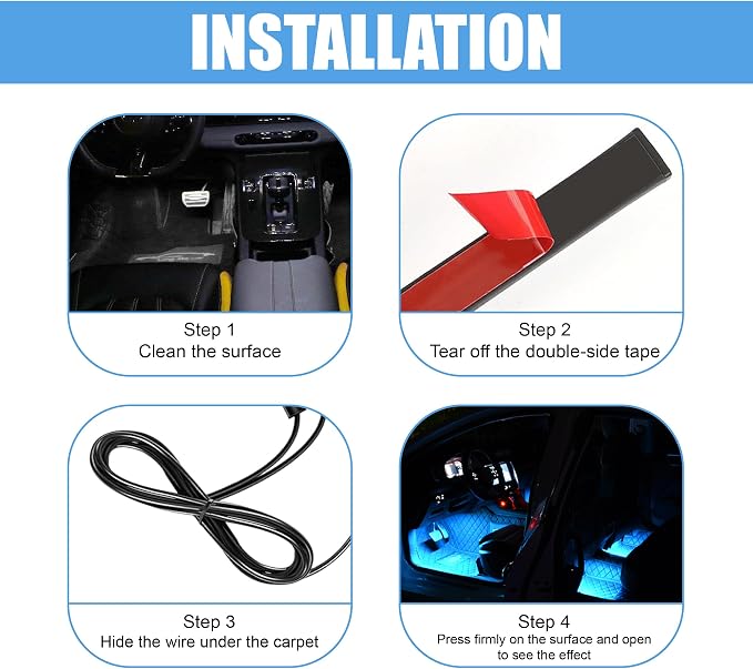 Car LED Strip Light, 24 LED 12V USB Port, Ice Blue | RGB Neon Auto Interior Atmosphere Lights, Under Dash Ambient Night Light, Universal Decorative Lamp Accessory for Car Truck - Image 4