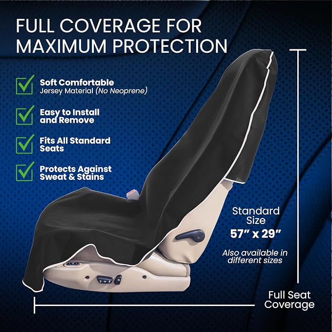Dri Seats Waterproof Car Seat Towel Cover - Sweat Proof Front Bucket Seat Protector for Runners & Workouts - Full Size Universal Fit for Trucks & SUVs (Black, Large) - Image 3