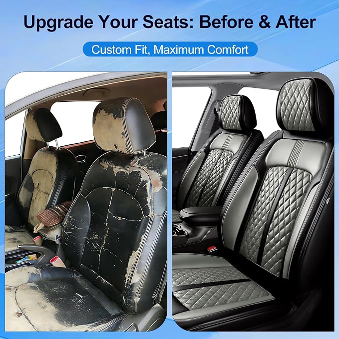 Fit Tucson Seat Covers Custom Fit for Hyundai Tucson 2010-2026, Front Pair | Premium Leather Full Coverage Protectors, Waterproof, Breathable, Scratch Resistant, Easy Wipe, Airbag Compatible, Black+Gray - Image 3