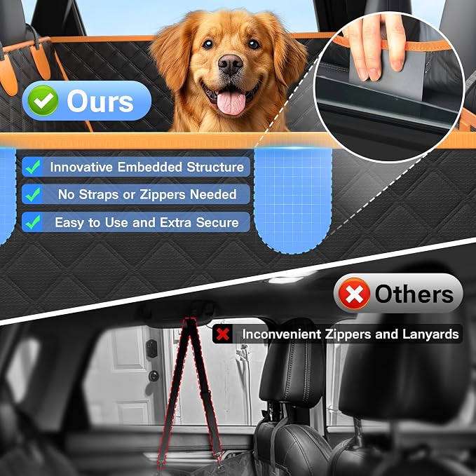 Dog Seat Cover for Back Seat, Hard Bottom Back Seat Extender, 100% Waterproof & Machine Washable, 600D Heavy Duty, Supports 400lbs for Travel & Camping, Dog Back Seat Pet Cover for Cars - Image 9