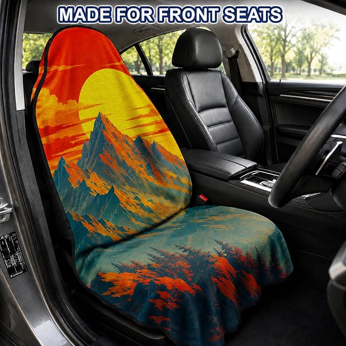 Car Seat Towel Cover for Front Seats, 1Pc Sweat Absorbent Car Seat Protector with Non-Slip Backing, Waterproof Towel Car Seat Covers for Runners, Gym, Swimming, Beach, Pets, Mountain Sunset - Image 2