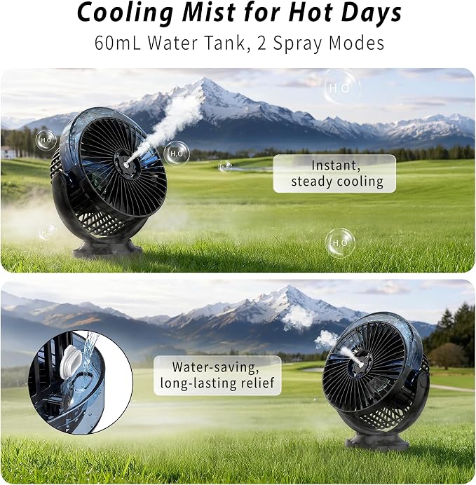2-Pack Magnetic Golf Cart Fan with Misting & Light | Portable, for golf cart, workshop, camping & BBQ, fits Club Car, Yamaha & EZGO, gift set for golfers & DIYers - Image 3