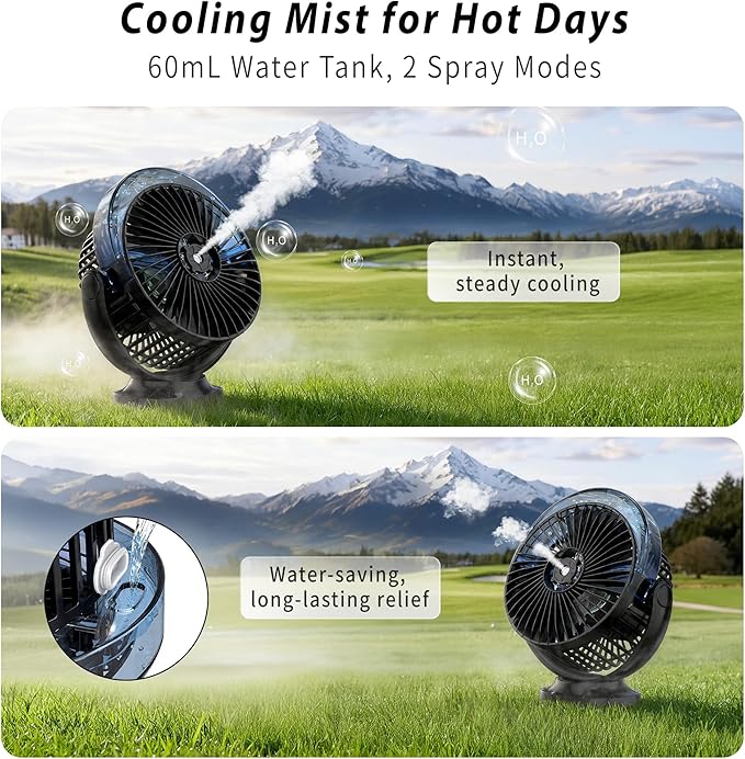 Magnetic Golf Cart Fan with Misting & Light | Portable, for golf cart, workshop, garage & BBQ, fits Club Car, Yamaha & EZGO, gift idea for dad who golfs - Image 3