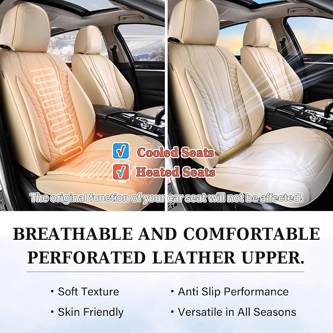 Coverado Car Seat Covers Full Set, Leather Seat Coversfor Cars, Front and Back Seat Covers, Waterproof Car Seat Protectors Car Seat Cushions Universal for Most Vehicles, Beige - Image 8