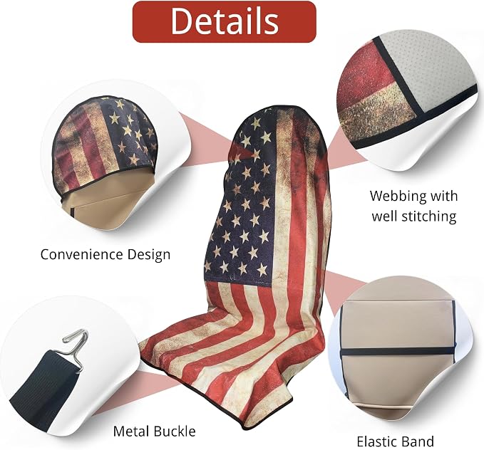 Waterproof Car Seat Cover for Front Seats, Protector for Cars SUVs Trucks, Sweat Towel Seat Covers Bucket for Gym,Workout,Beach,Hiking,Running and Swimming(American Flag Red, 2PCS) - Image 3