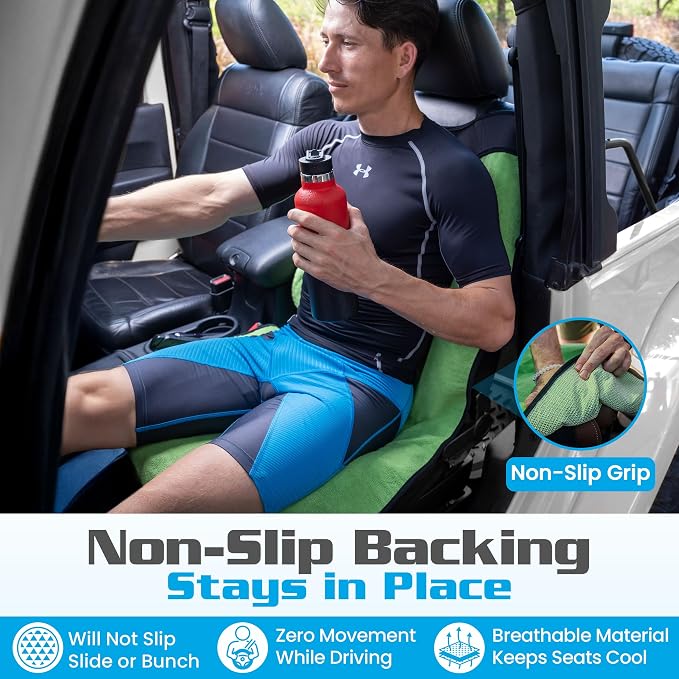 Happeseat Waterproof Car Seat Cover & Protector, Green | Universal Fit, Car Seat Towel Cover, Slip Resistant Backing, Machine Washable, Fits Front & Back, Easy Install & Storage - Image 3