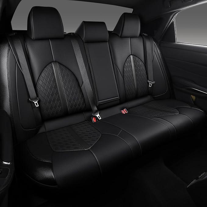 Custom Camry Seat Covers for 2018-2024 Toyota Camry Gasoline - Black | Waterproof Faux Leather Full Coverage, Car Seat Protectors Full Set, Fit Toyota Camry LE SE SE Nightshade, Airbag Compatible - Image 2
