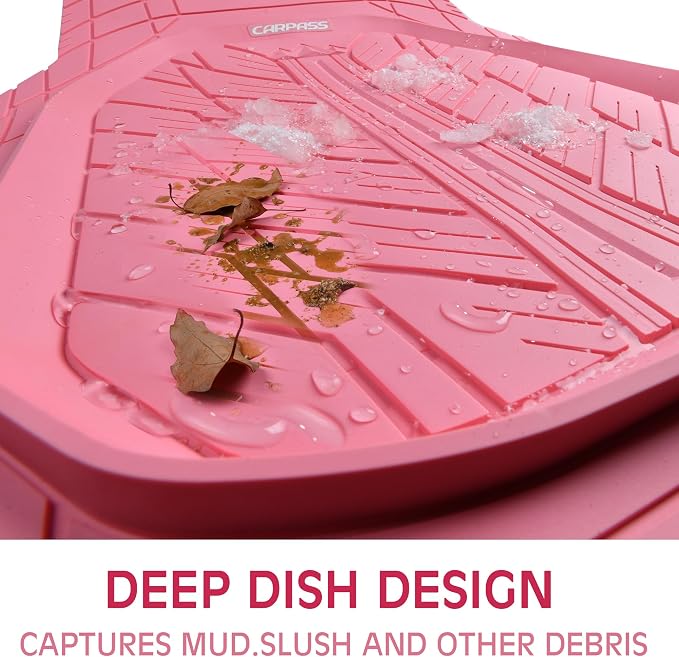CAR PASS DeepDish Pink Floor Mats for Cars Full Set,Heavy Duty Rubber Car Mats 3-Piece,Universal Waterproof Trim-to Fit Automotive Floor Mats for Truck Van SUV, Durable All-Weather Car Mats (Pink) - Image 8