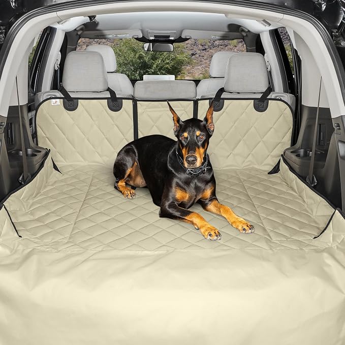 4Knines SUV Cargo Liner for Dogs, Fold Down Seats, Tan XL | Heavy-duty split design for 60/40 and 50/50 fold-down seats. K9-Shield waterproof protection and non-slip backing. by 4Knines